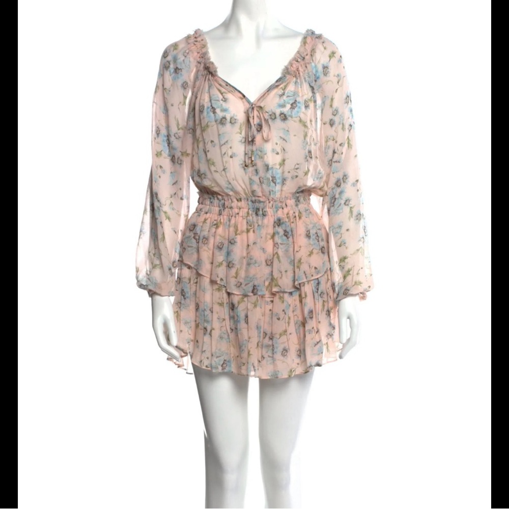 Love Shack Fancy Floral Silk Popover Dress